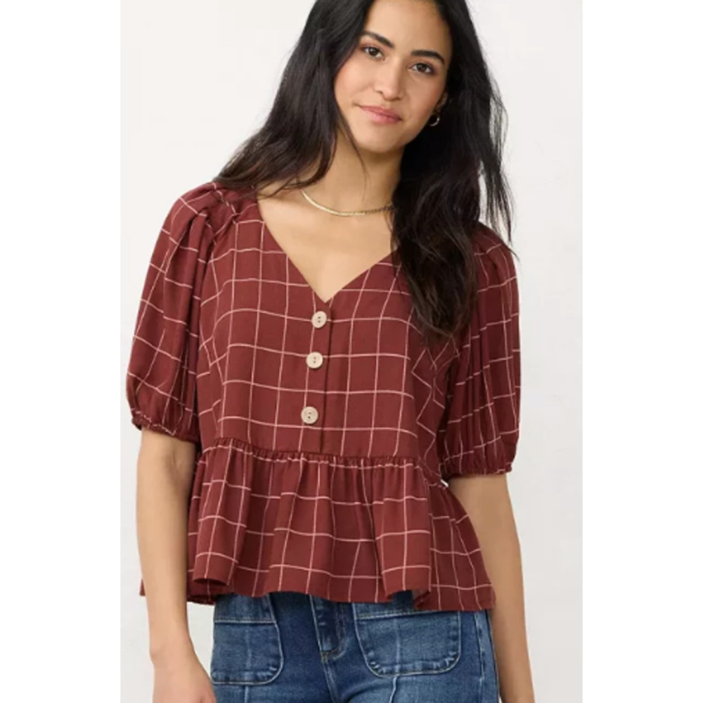 Women’s LC Lauren Conrad Cropped Ruffled Button Top